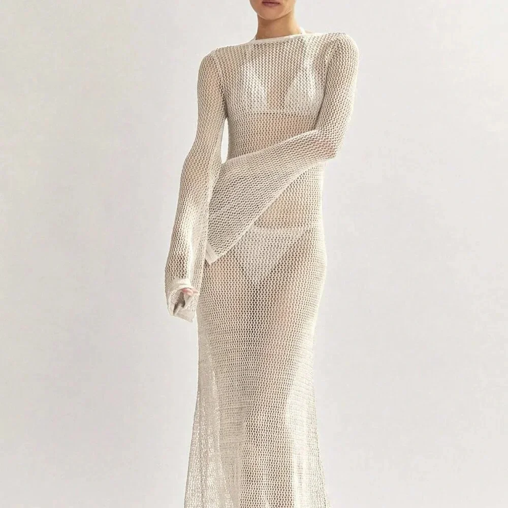 White Women's Sexy Backless Beach Cover-Up